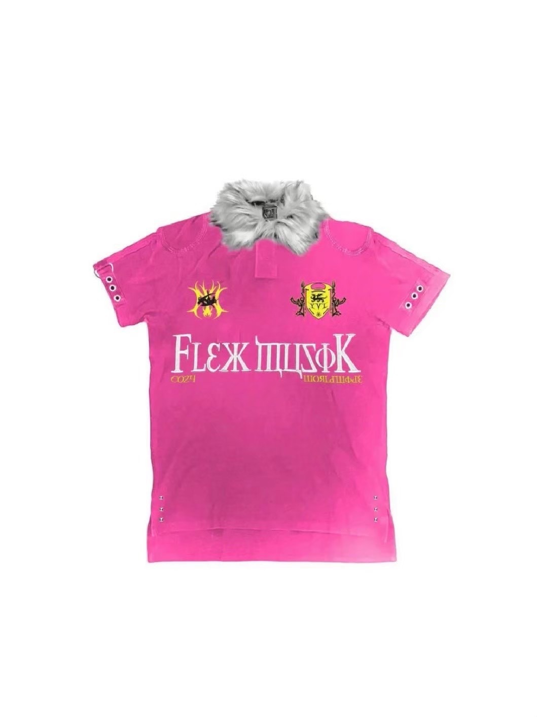 【Cozy world Wide】"BBY TECHBOI" FUR POLO / 【コージーワールドワイド】ロゴグラフィックファーカラー半袖ポロシャツ