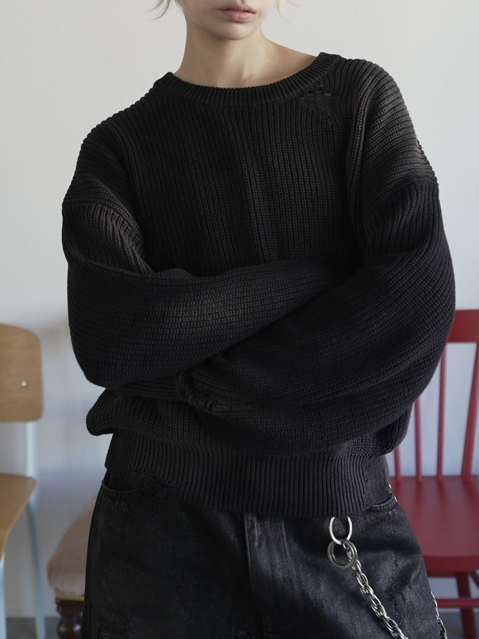 【CHIKASHITSU PLUS HIGH】Cropped spray dyeing knit