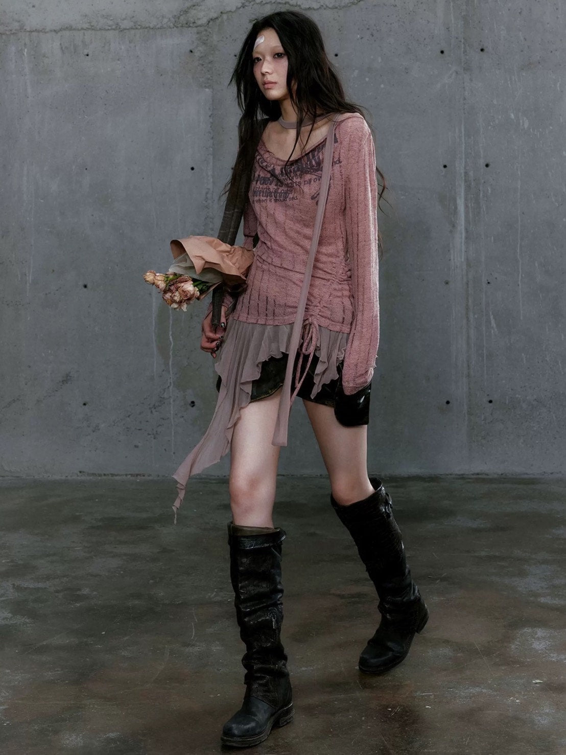 【Cest Nous】Dropped Neckline Graffiti Top