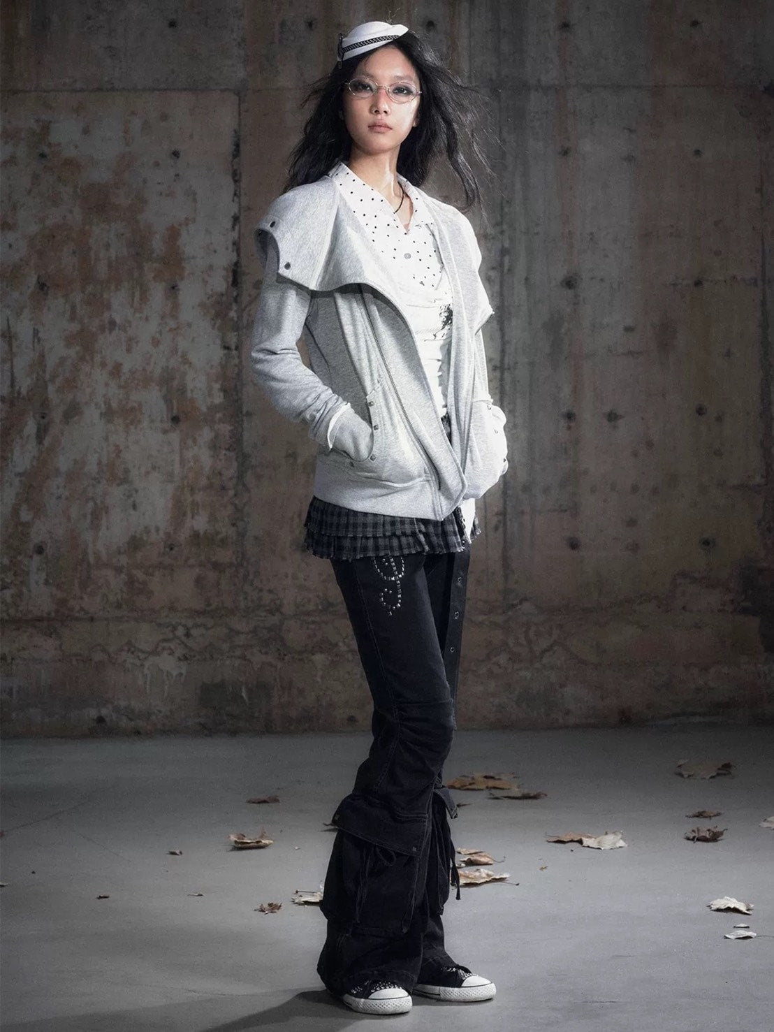 【Cest Nous】Studded Hoodie / 【セヌー】オープンカラースタッズジップパーカー