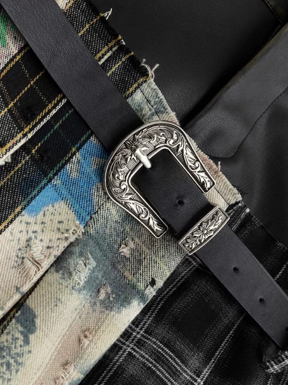 【Cest Nous】Plaid Pleated Skirt / 【セヌー】レイヤードデザインベルトプリーツスカート