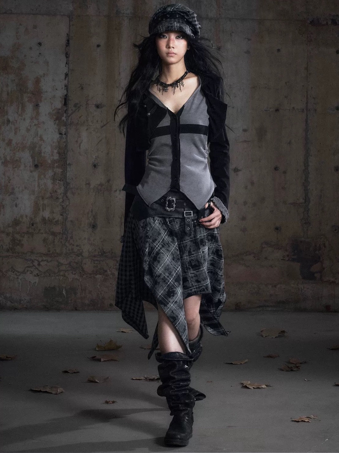 【Cest Nous】Belted Plaid Skirt / 【セヌー】ベルトアシンメトリースカート