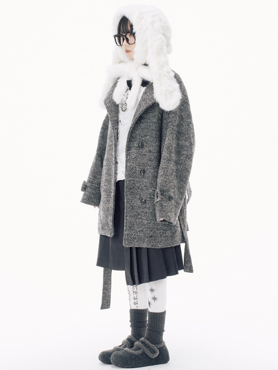 国際配送【Nerd out XU】fur mary jane flat shoes / 【ナードアウトエックスユー】ファーメリージェーンフラットシューズ (3color)