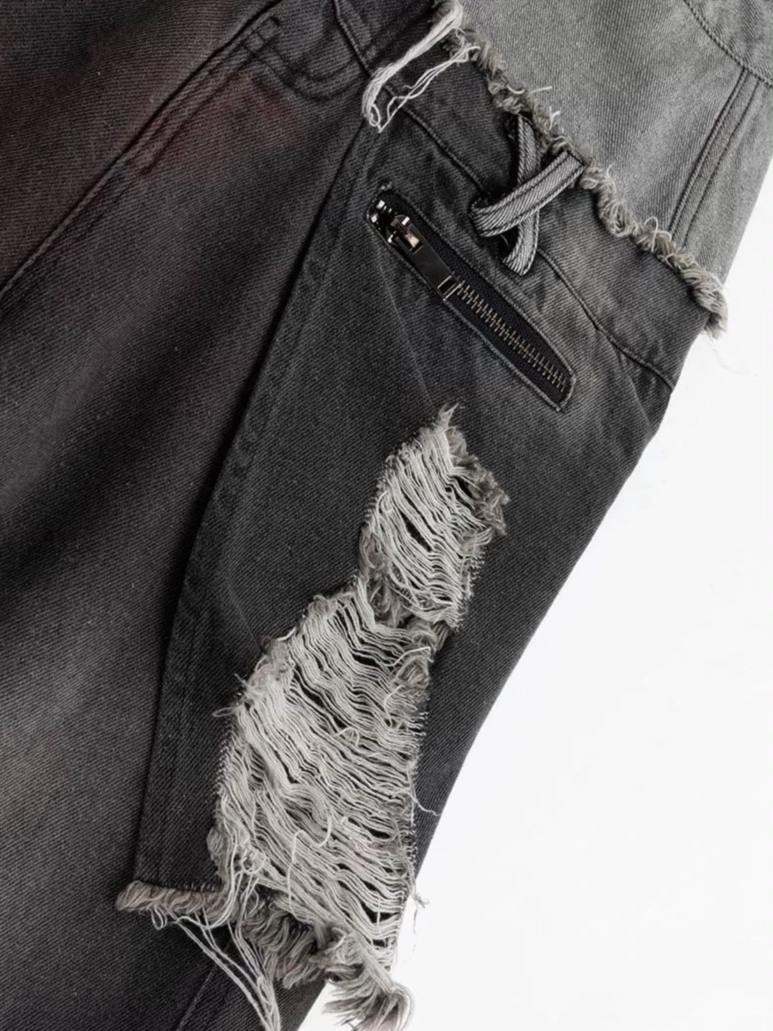 【Cest Nous】Black & Red Wide-Leg Pants / 【セヌー】ダブルウエストダメージデニムパンツ