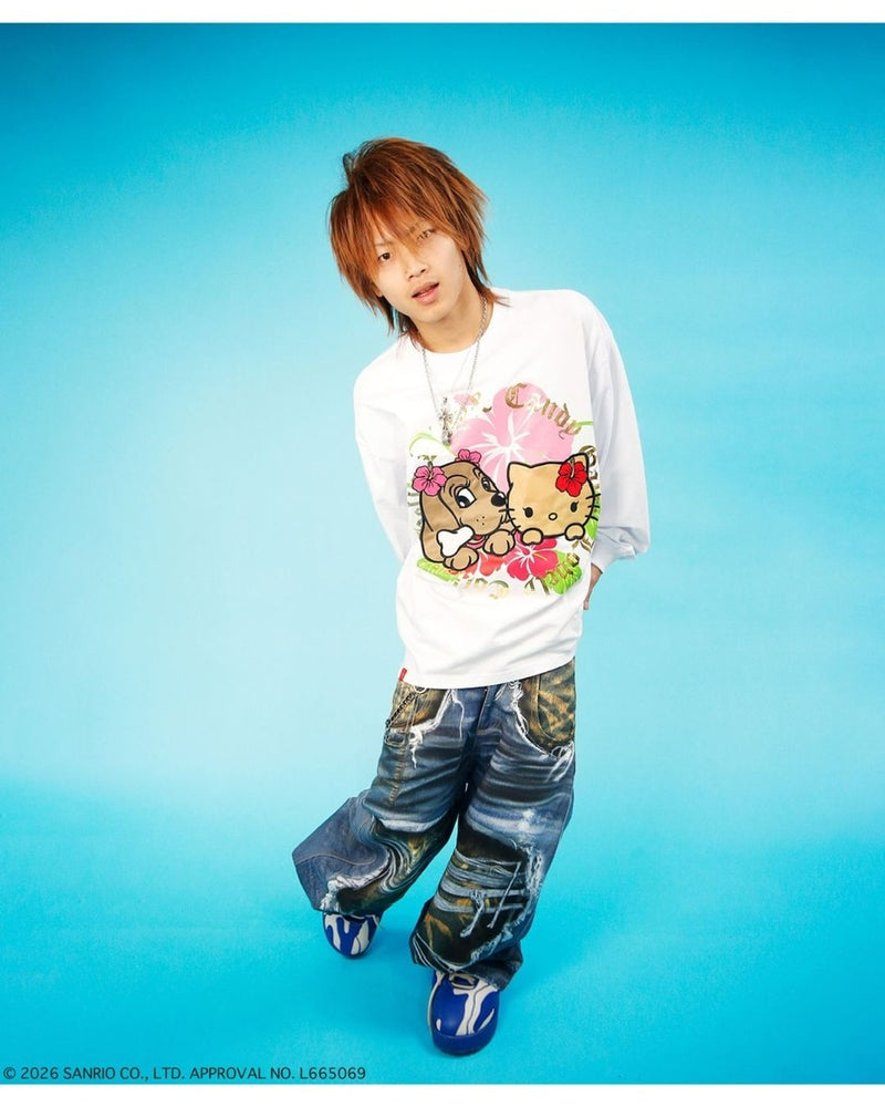 【GALFY×KITTY】キティアロハTee / 【ガルフィー×キティー】プリント長袖Tシャツ