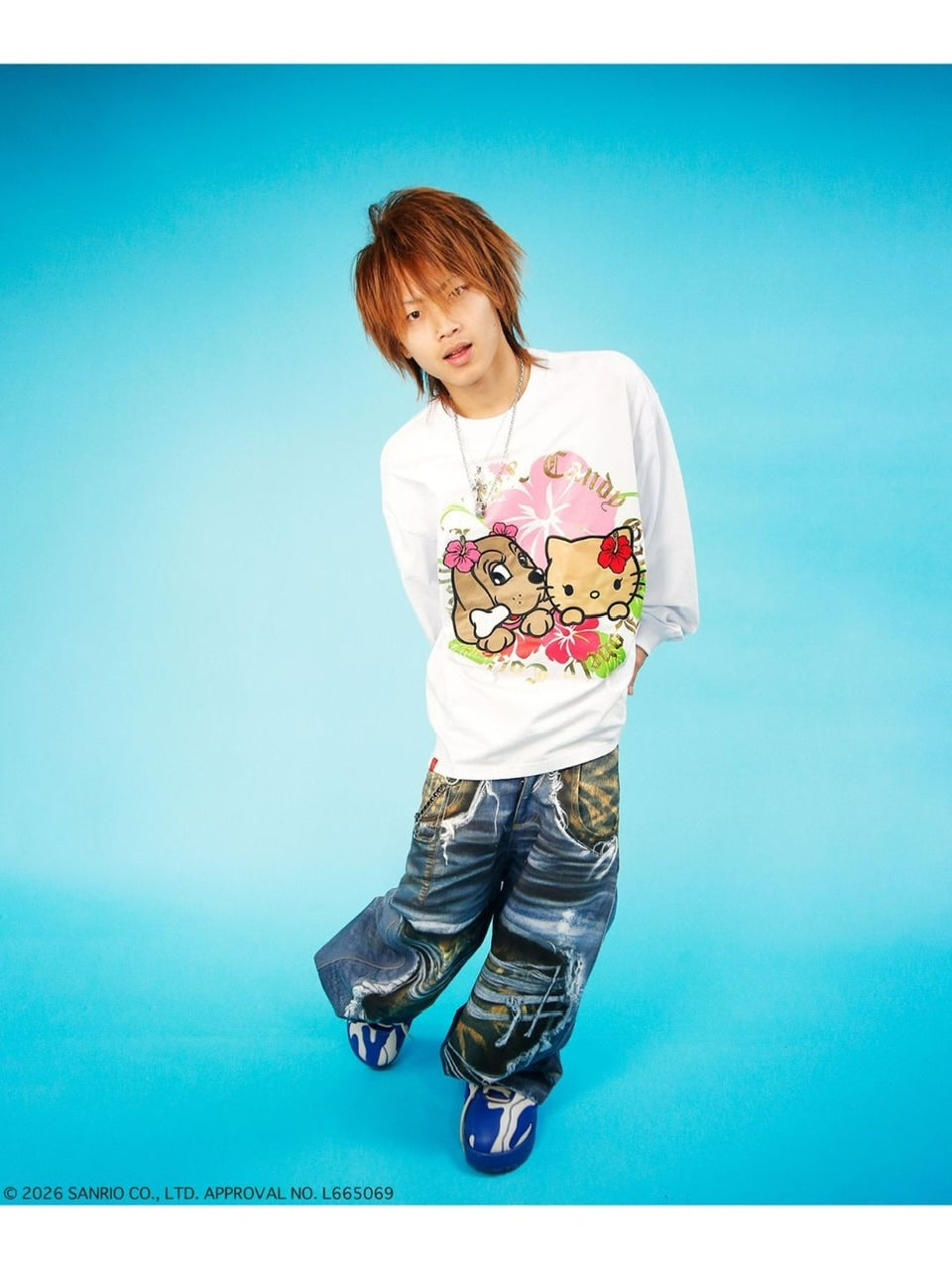 【GALFY×KITTY】キティアロハTee / 【ガルフィー×キティー】プリント長袖Tシャツ