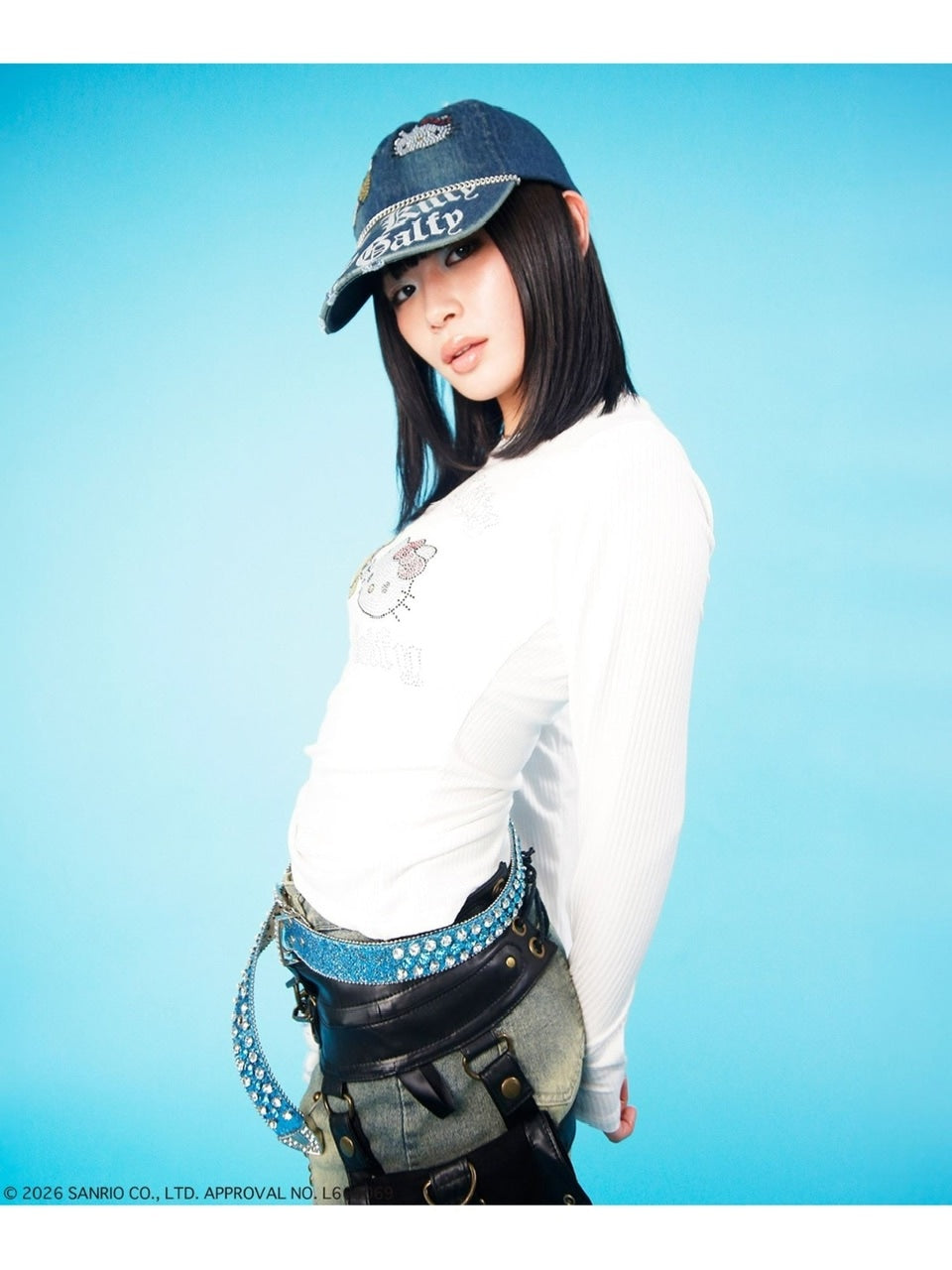 【GALFY×KITTY】キラキラキティガルTee / 【ガルフィー×キティー】ラインストーンシースルー長袖Tシャツ