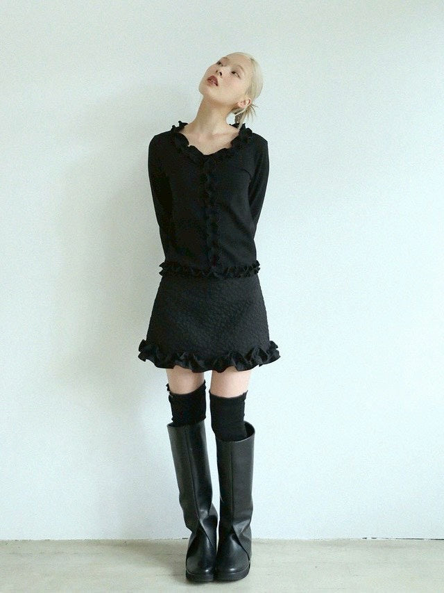 12/21 20:00 発売【Uglyshadow】FLOWER RUFFLE MINI SKIRT