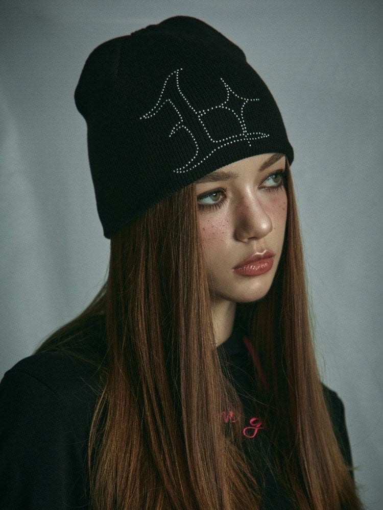 【GATELESS】RHINESTONE LOGO BEANIE / 【ゲートレス】ラインストーンロゴニット帽