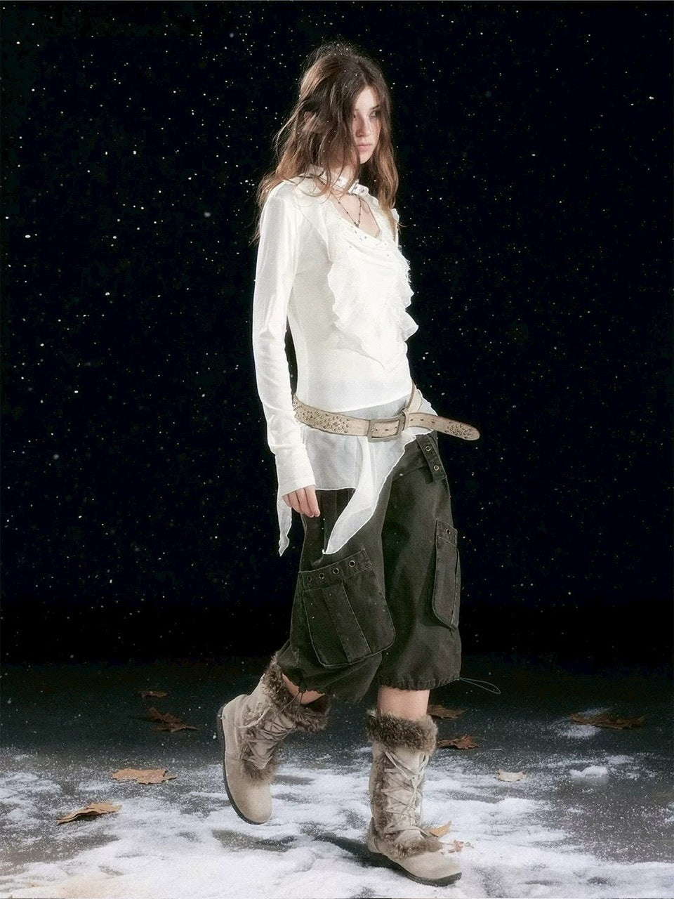 【Cest Nous】Ruffle hem top / 【セヌー】チョーカー付きアシンメトリーフリルトップス