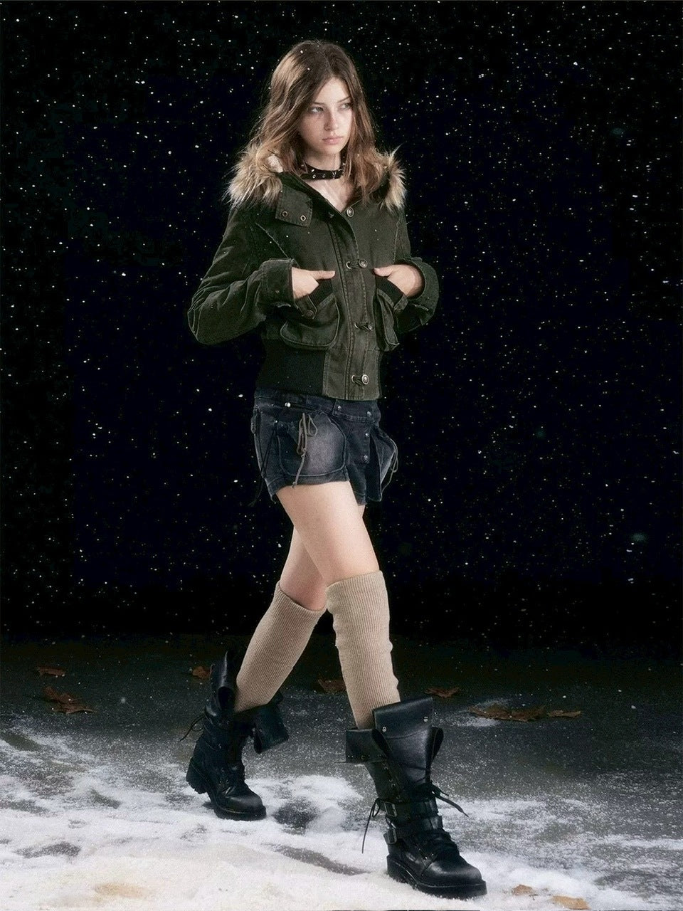 【Cest Nous】Military green washed jacket / 【セヌー】ファーフードミリタリージャケット