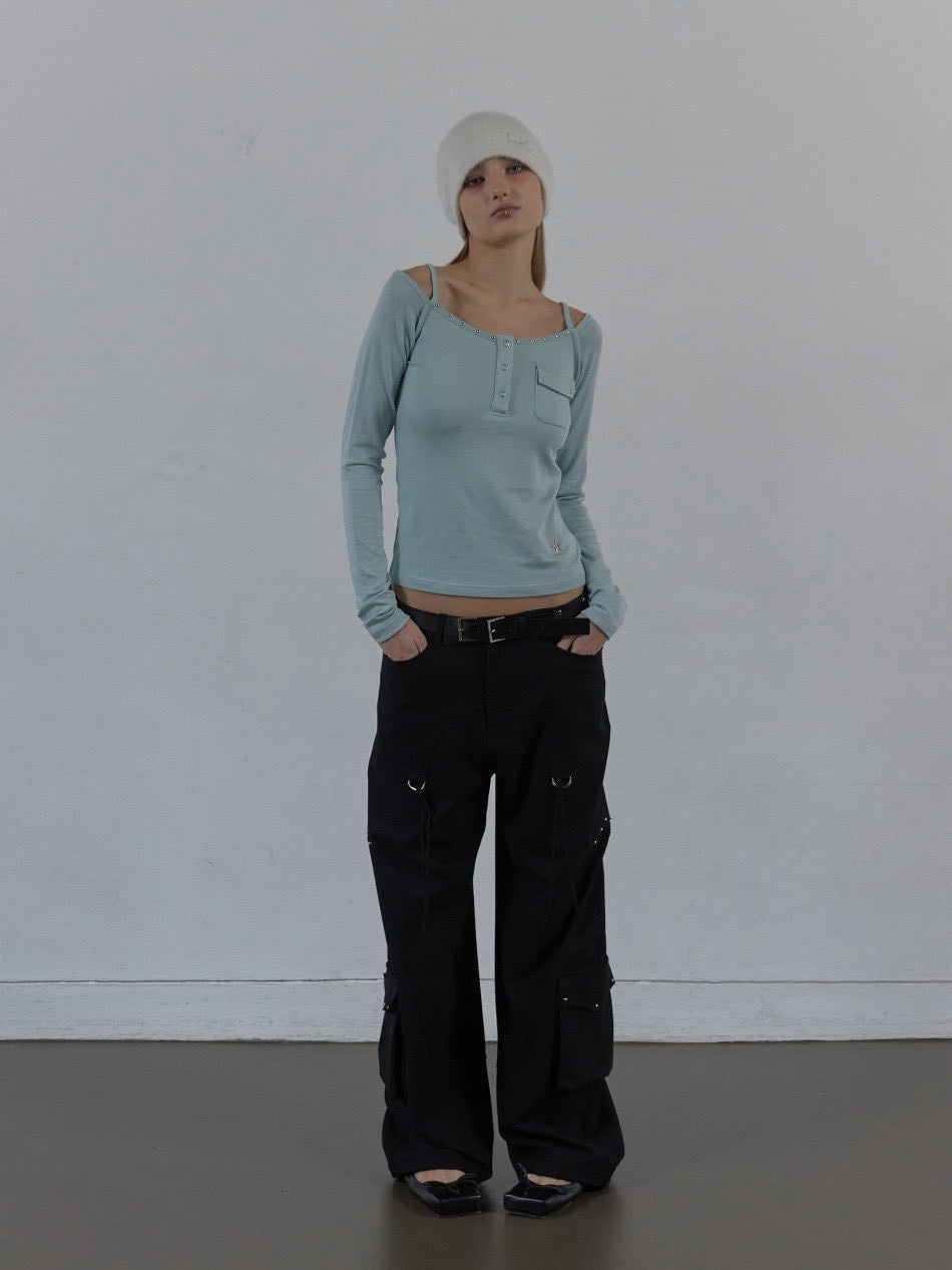 【SETUP‐EXE】SLEEVELESS LAYERED TOP / 【セットアップエグゼ】キャミレイヤード長袖Tシャツ