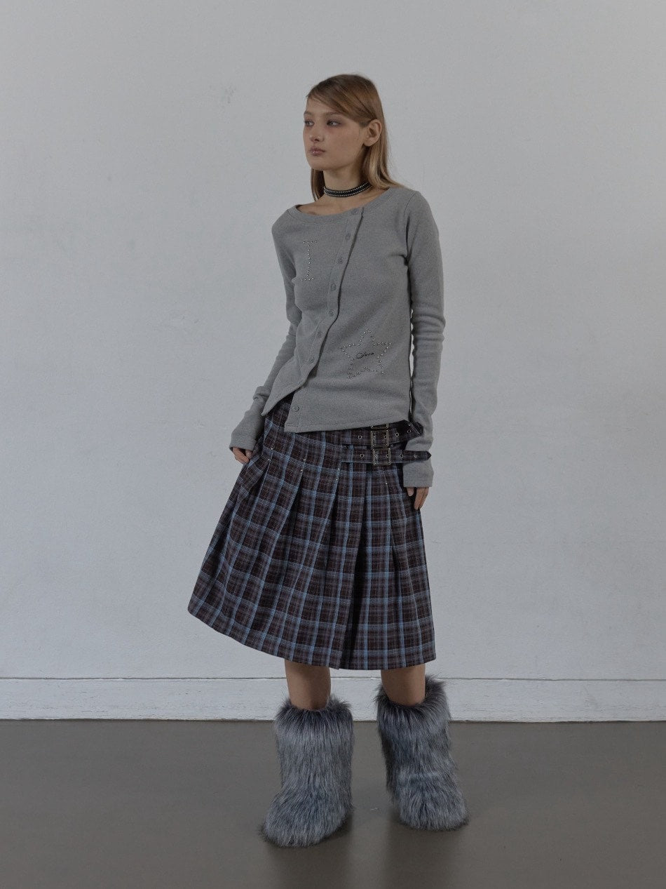 【SETUP‐EXE】STAR BUTTON TOP / 【セットアップエグゼ】ラインストーンボタン長袖Tシャツ