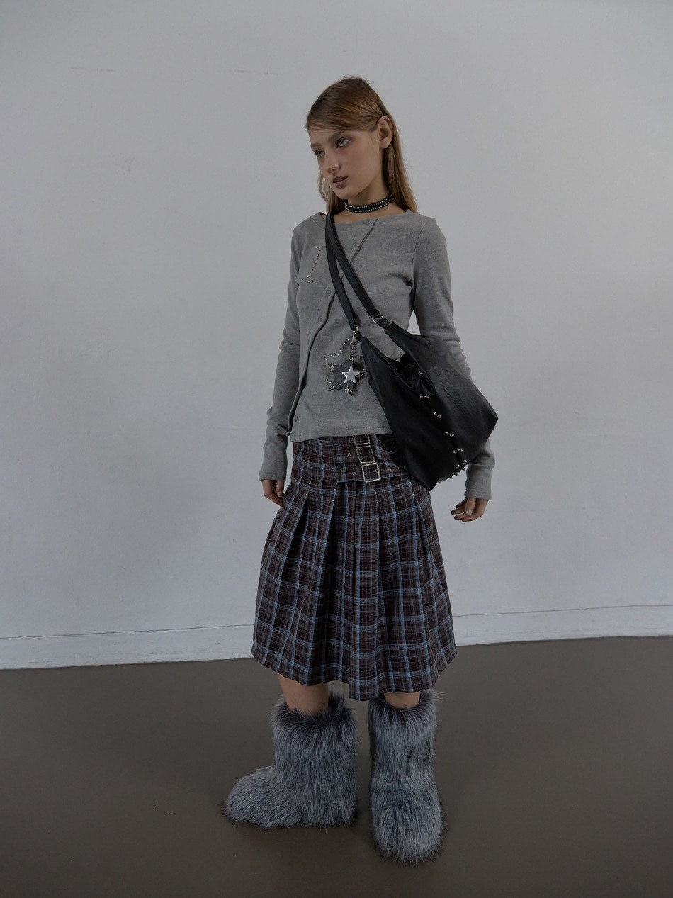 【SETUP‐EXE】CHECK BUCKLE WRAP SKIRT / 【セットアップエグゼ】ベルトチェックラップスカート