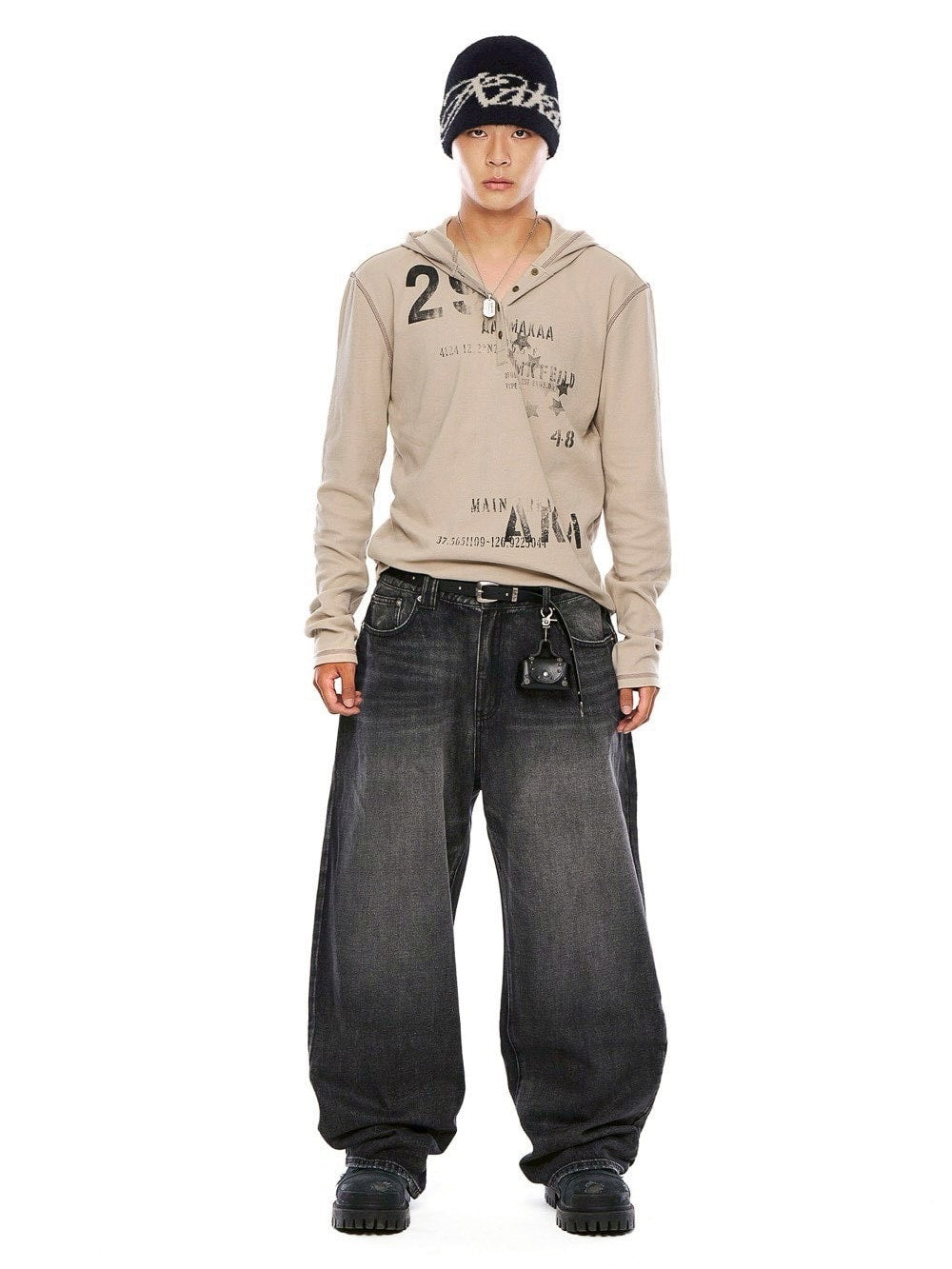 【AAKAM】Numbering Hooded Long Sleeve