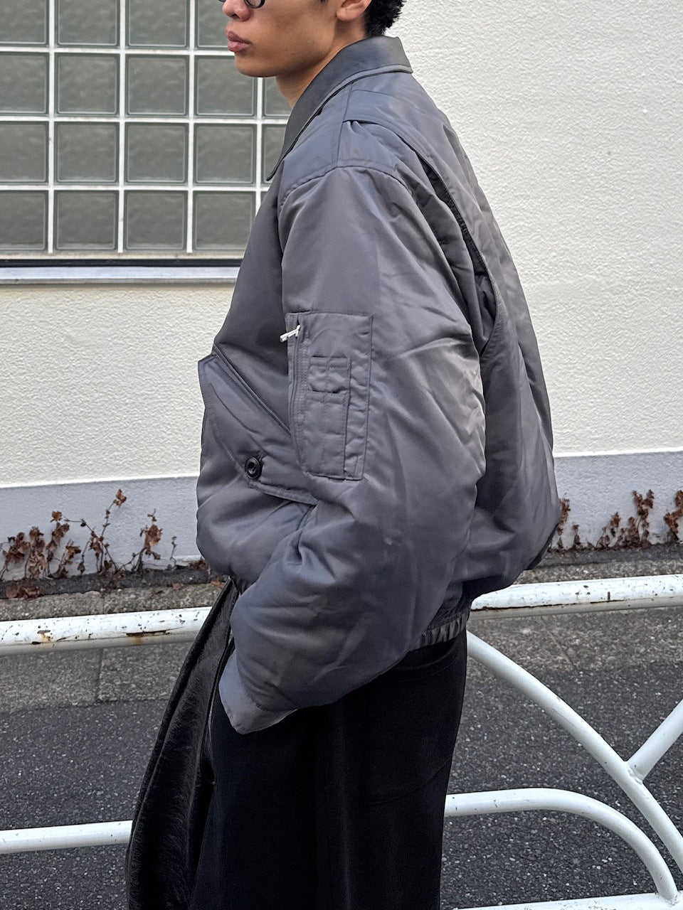 東京店WEB限定【Chikashitsu +】leather collar bomber jacket / 【チカシツプラス】レザーカラーボンバージャケット (2color)