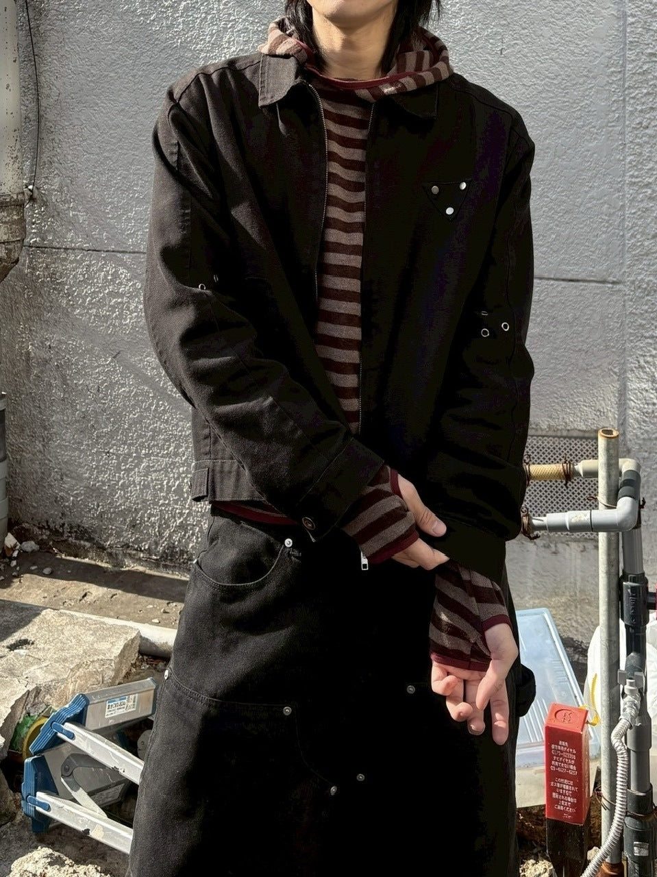 受注制【youll】asymmetry border henley hoodie (2color)