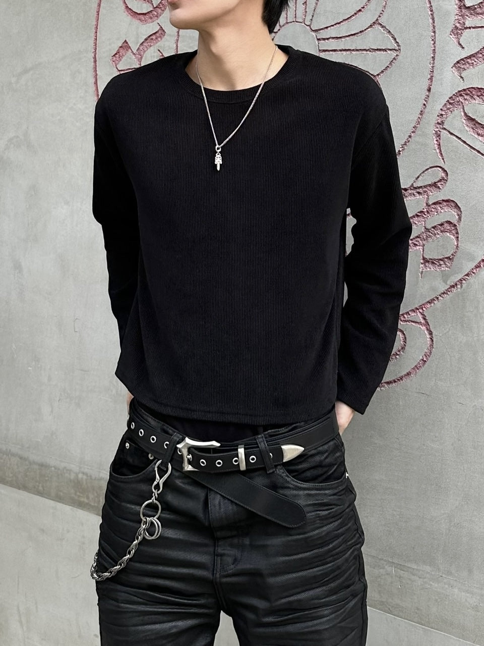 大阪店WEB限定受注制【Chikashitsu＋】cropped waffle long sleeve