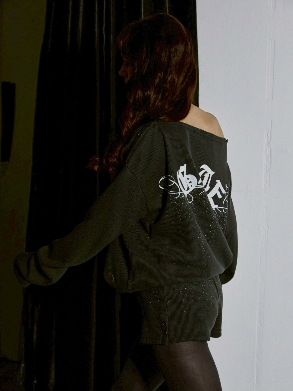 【GATELESS】WAFFLE LONG SLEEVE / 【ゲートレス】ワッフルオフショル長袖Tシャツ