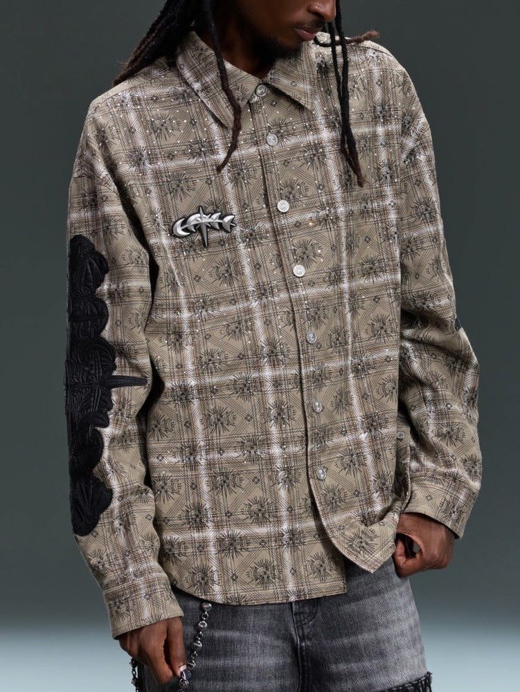 【The Boy Has No Patience】STARRY PATTERN RHINESTONE LEATHER SHIRT