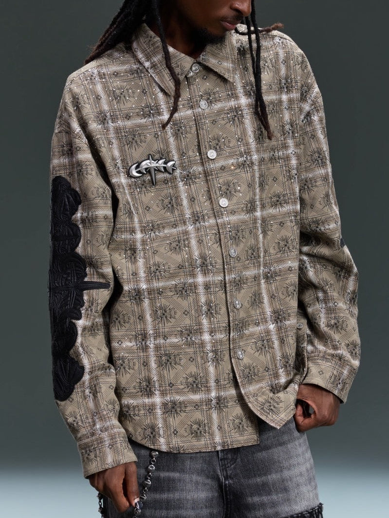 【The Boy Has No Patience】STARRY PATTERN RHINESTONE LEATHER SHIRT
