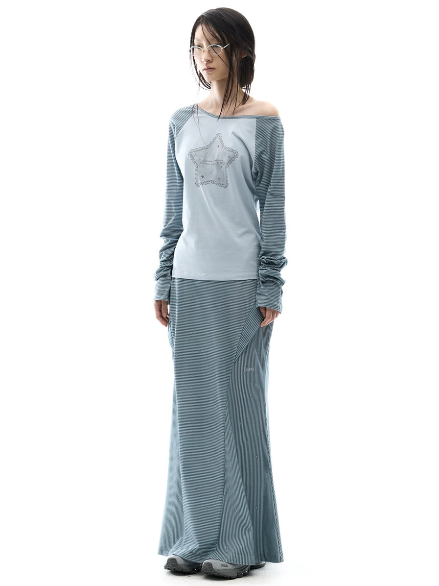 【OJOS】Side Panel Mermaid Maxi Skirt