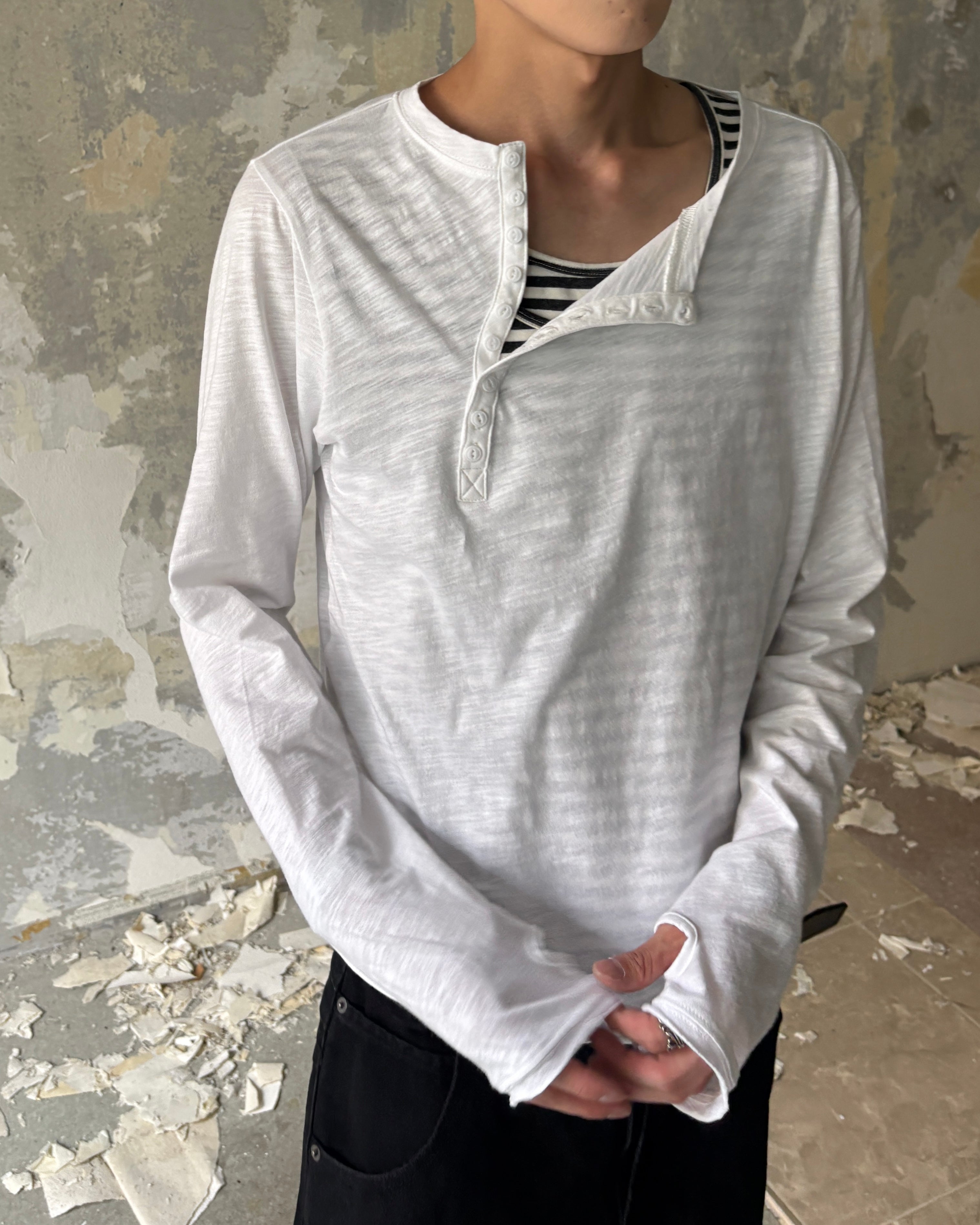 【Lee fi Ne】Offset Henley LS Tee
