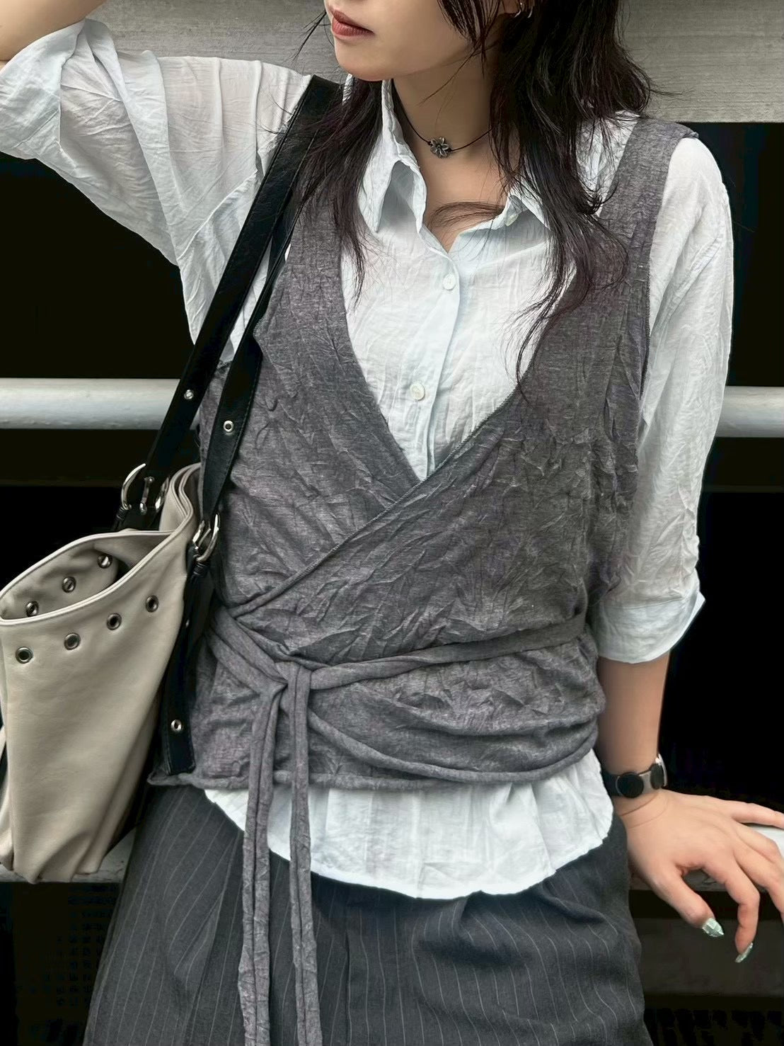 受注制【OaKS】city wrinkle bustier top (2color)