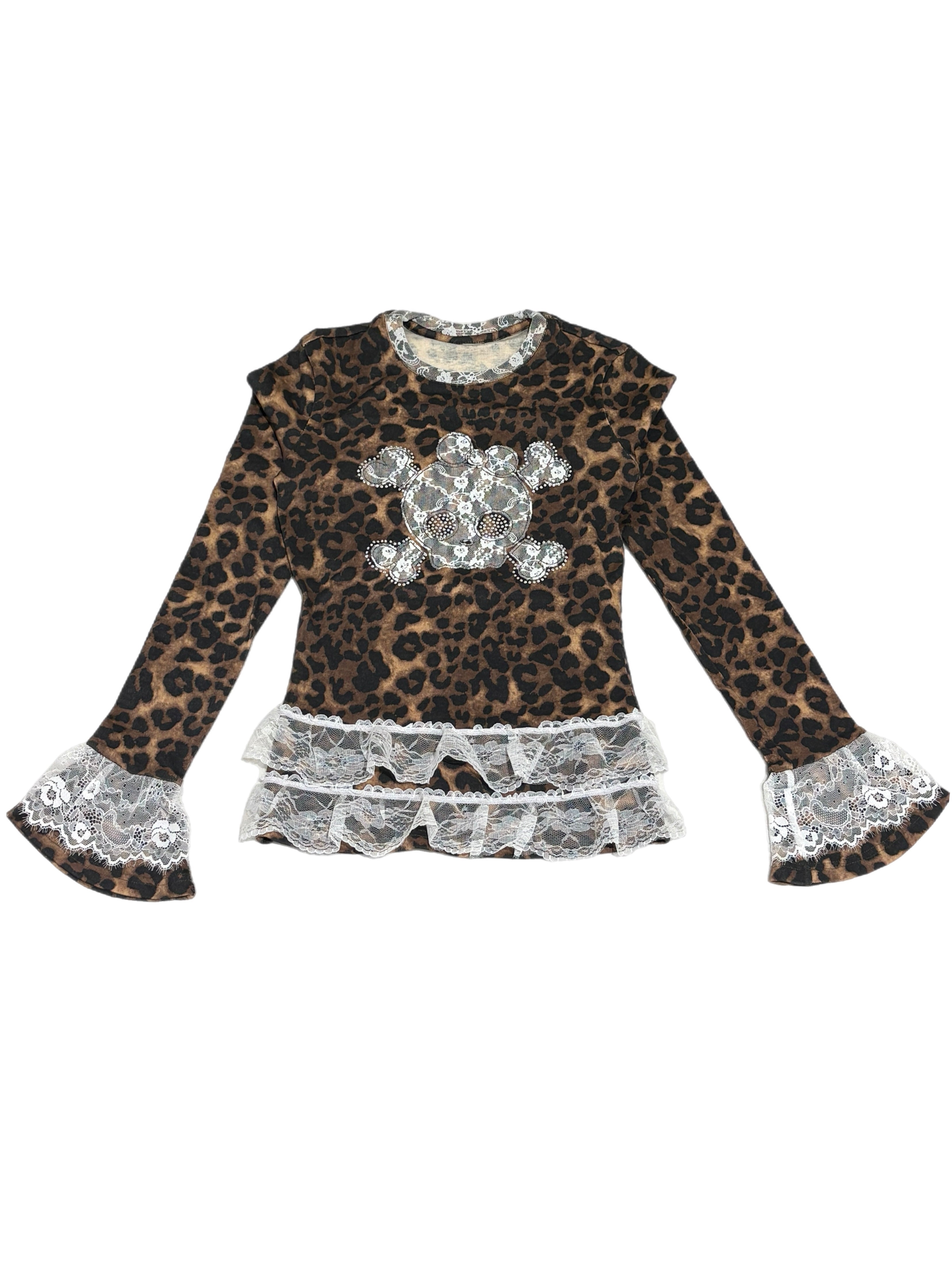 国際配送【BABY09】 leopard lace skull tops
