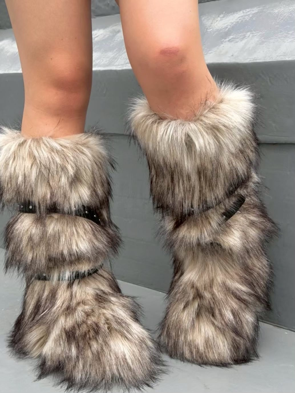 国際配送【Never mind the XU】belt fur boots (2color)
