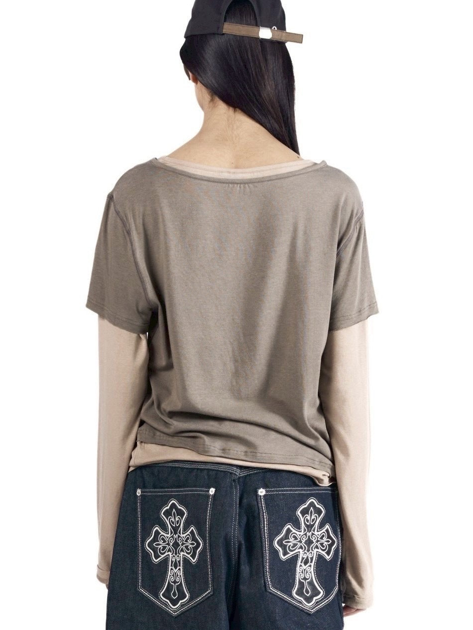 【AAKAM】Contrast Layered Long Sleeve