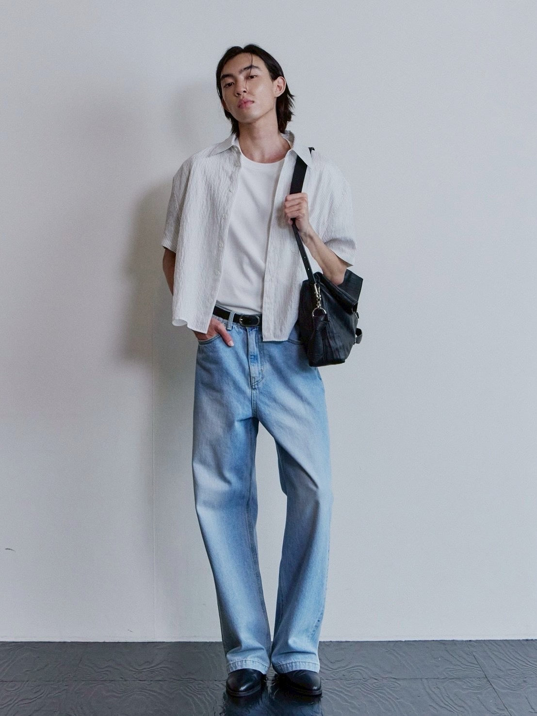 【Waviness】Sheer Origami Crop Half Shirts