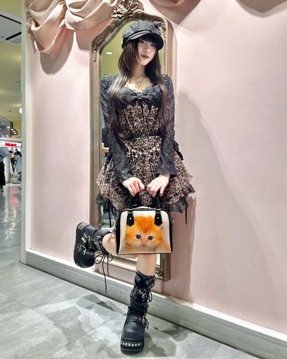 国際配送【BABY09】leopard ribbon tulle dress
