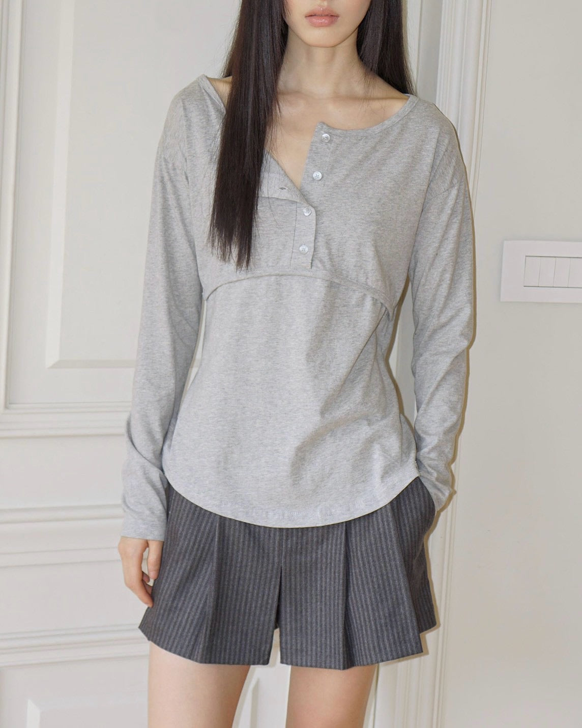 【Uglyshadow】PLACKET RIBBED T-SHIRT
