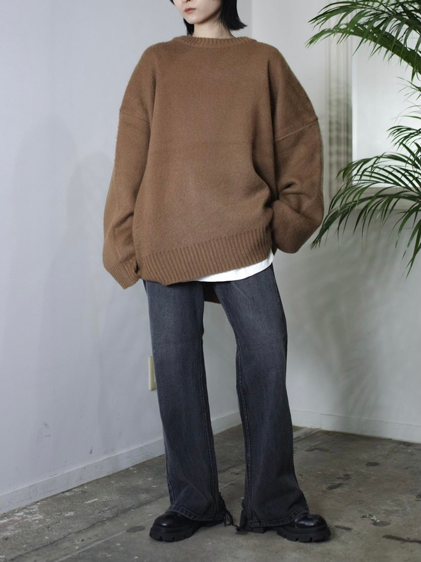 受注制【Chikashitsu +】flare damage denim pants (2color)