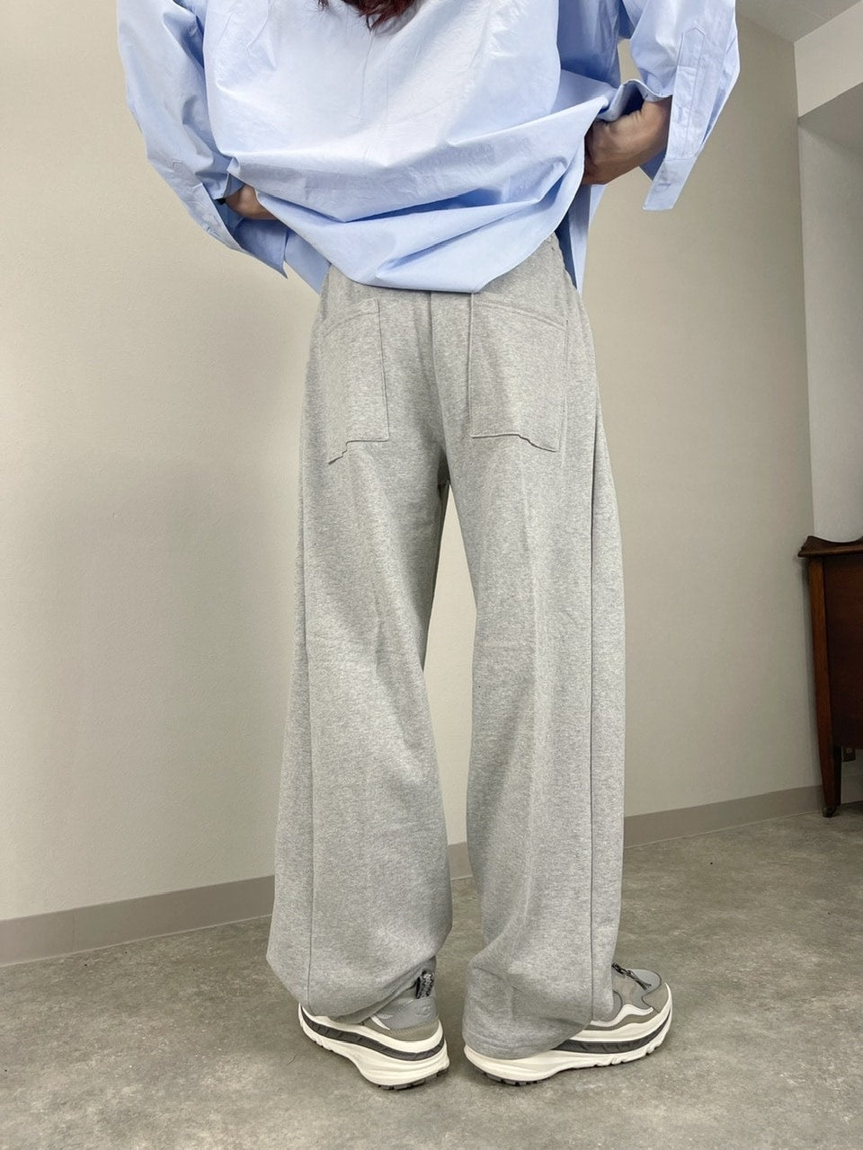 受注制【Chikashitsu +】snap button sweat pants (2color)