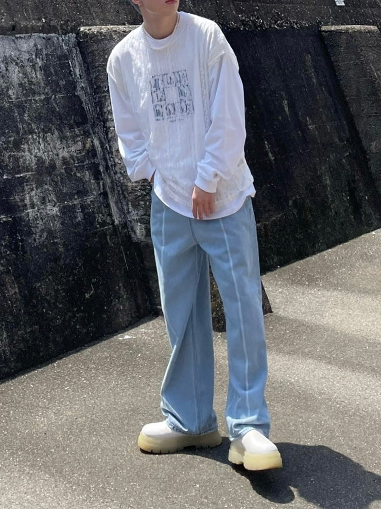 【Chikashitsu +】center breach denim pants (2color)