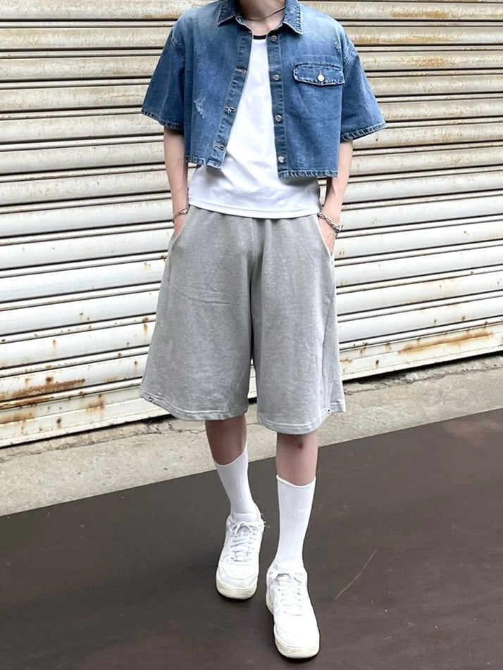 受注制【Chikashitsu +】side button sweat shorts (3color)
