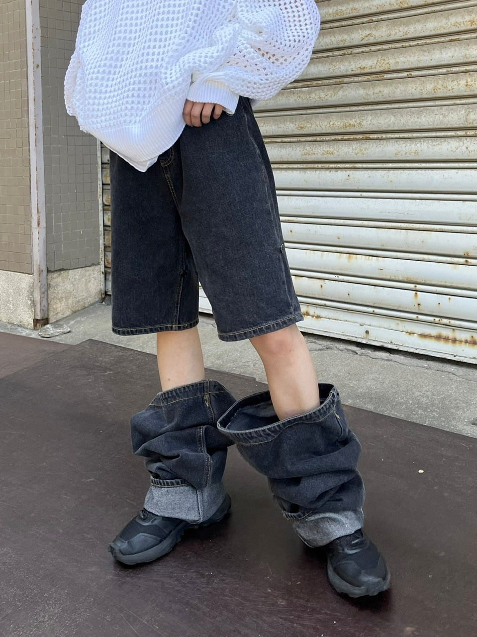 受注制【Chikashitsu +】docking 2way denim pants