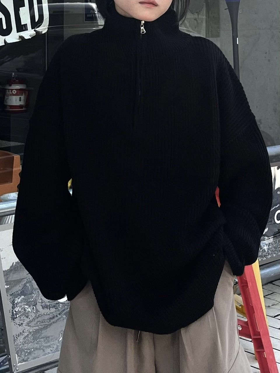 【Chikashitsu +】half zip high neck knit (3color) / 【チカシツプラス】ハーフジップアップハイネック長袖ニット