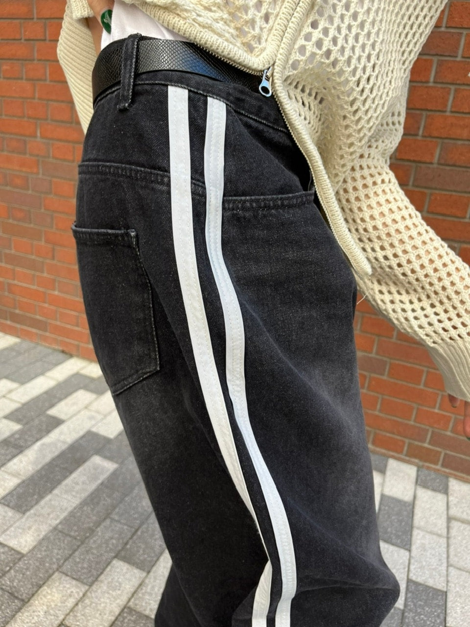 受注制【Chikashitsu +】oversized side line denim pants (2color)
