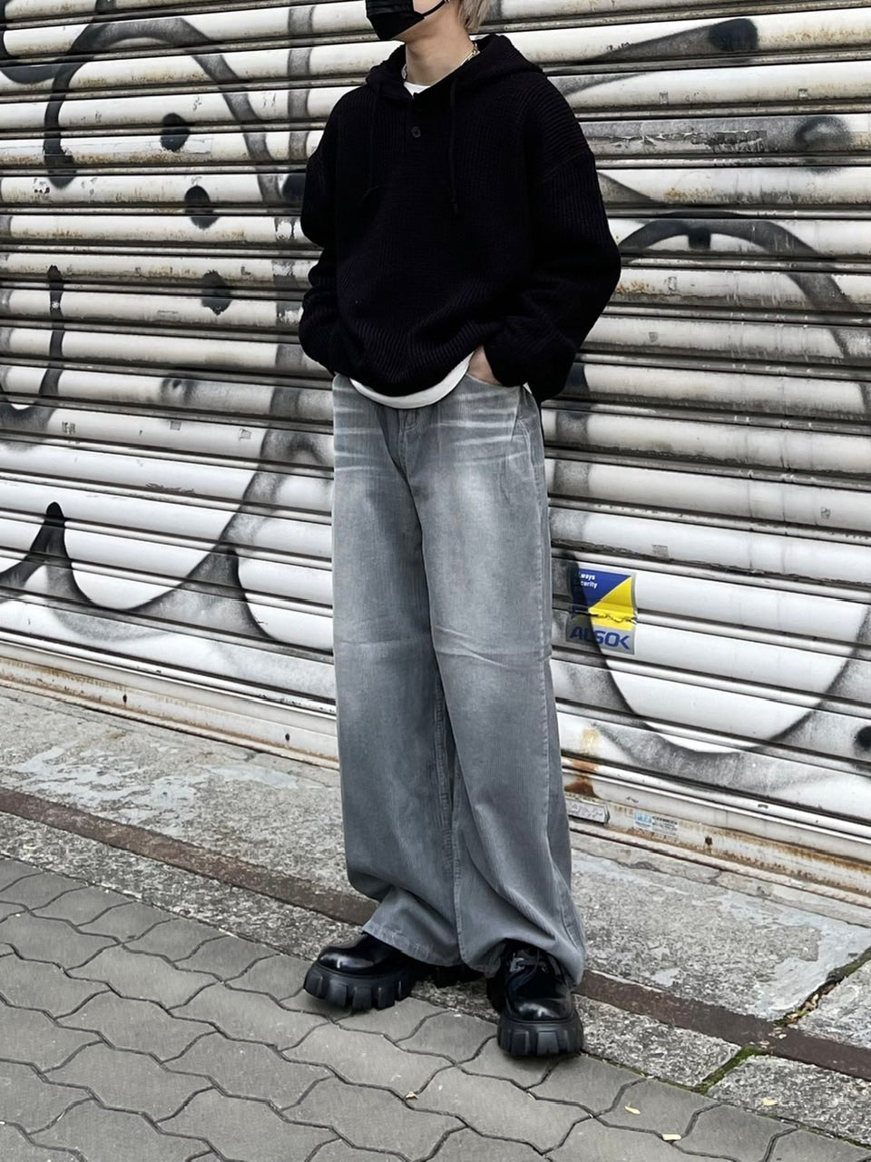 受注制【Chikashitsu +】vintage wash wide corduroy pants (2color)