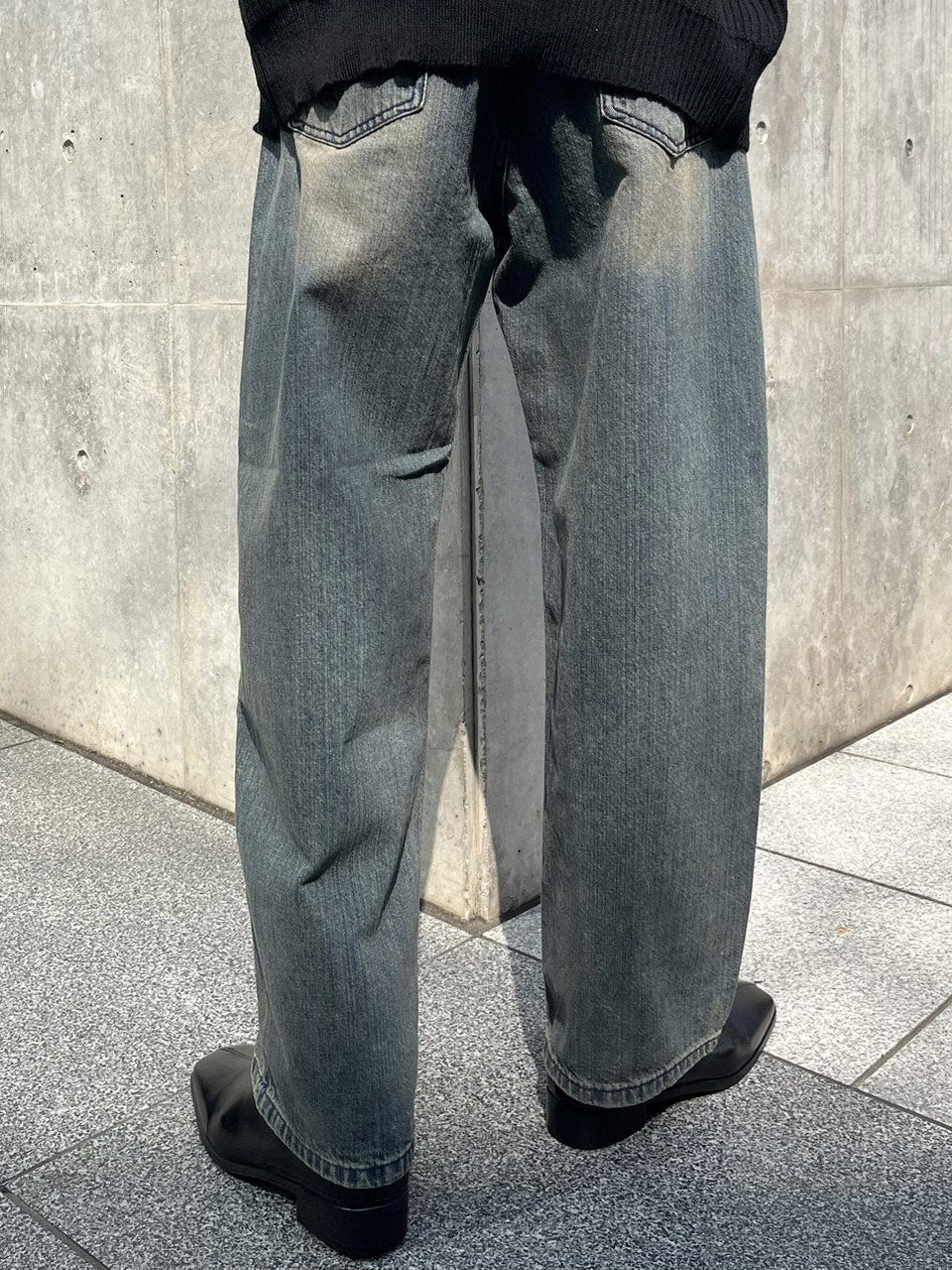 受注制【Chikashitsu +】vintage wash semi wide denim pants