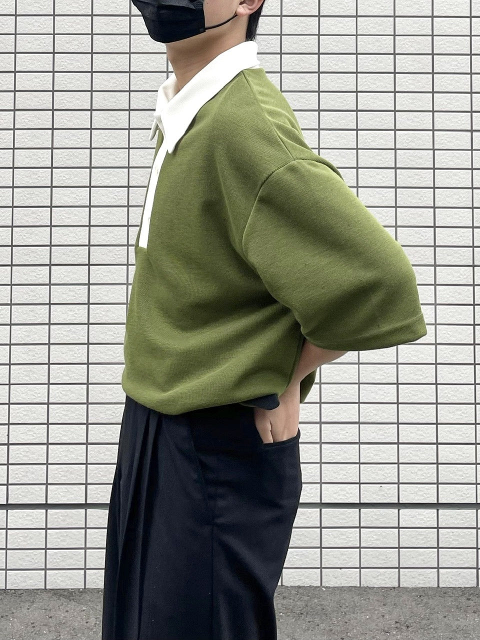 受注制【RENOL】bi-color collar tee (2color)