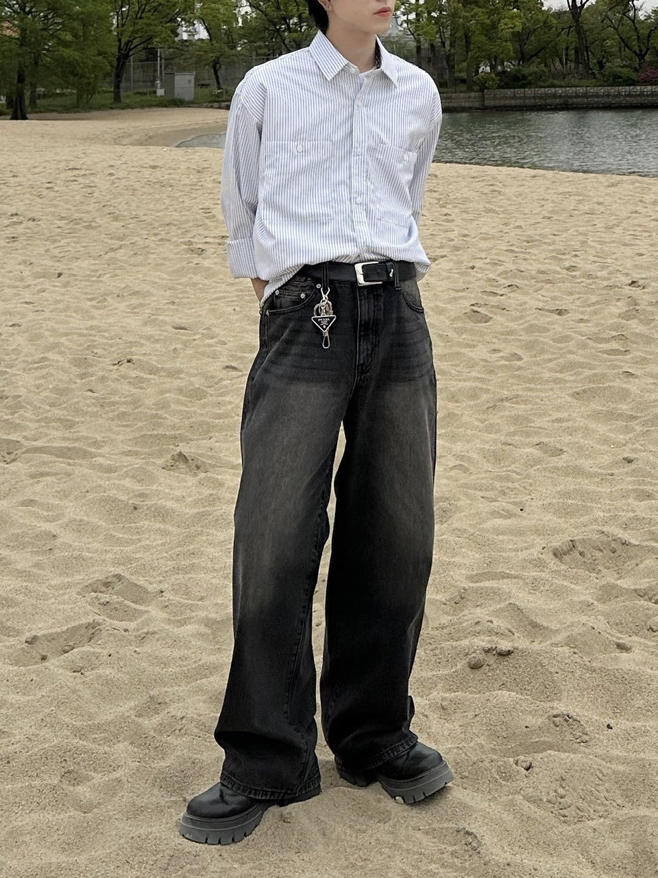 大阪店WEB限定受注制【Chikashitsu +】cropped stripe shirts (2color