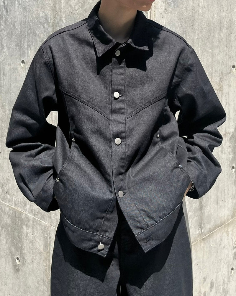 受注制【Chikashitsu +】set up design denim short jacket (2color)