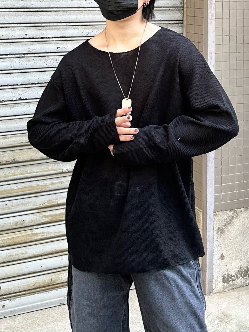 受注制【Chikashitsu +】see-through long sleeve knit (2color) / 【チカシツプラス】シースルー長袖ニット