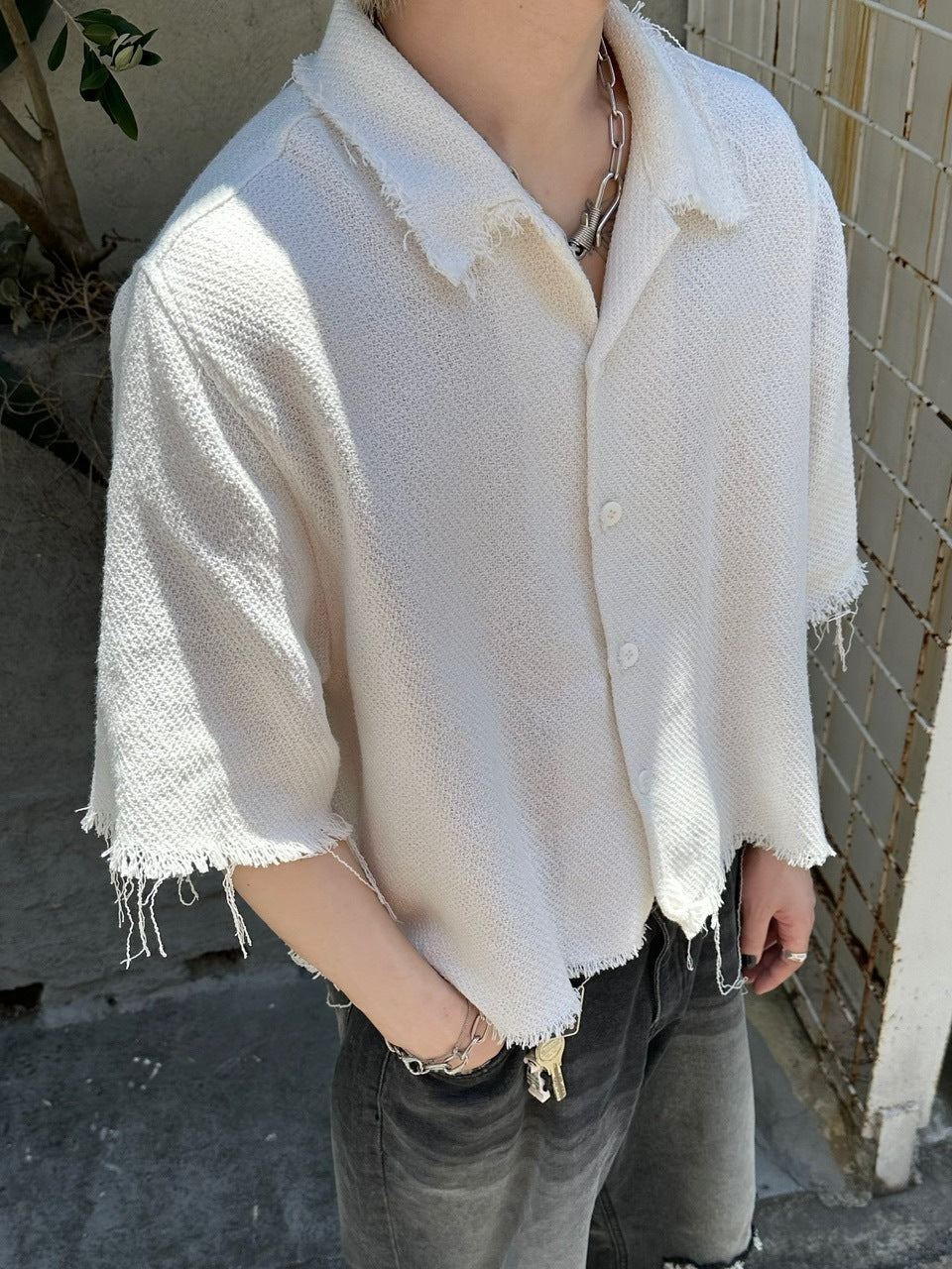大阪店WEB限定受注制【Chikashitsu +】tweed cropped shirt (2color)