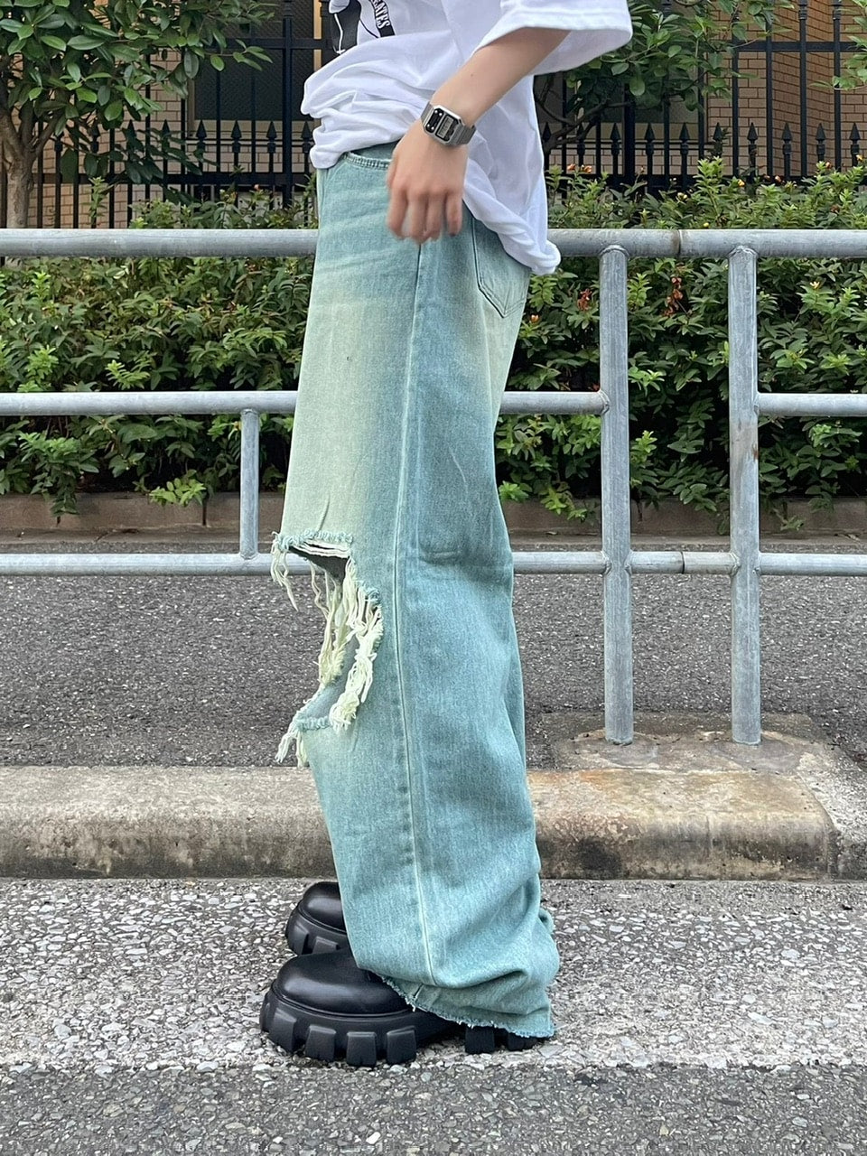 大阪店WEB限定【Chikashitsu +】vintage crash denim pants (2color