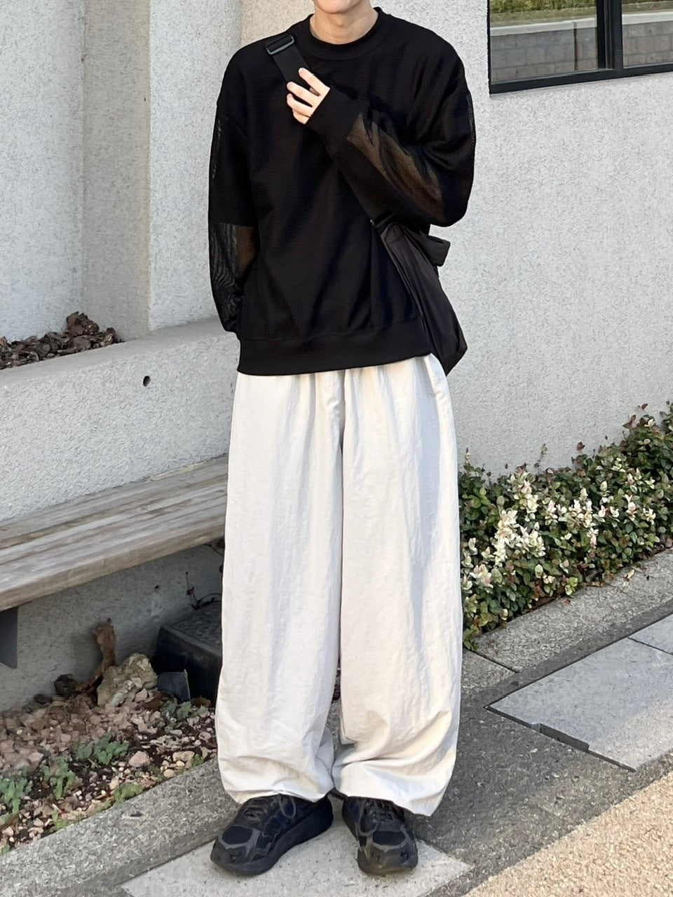 受注制【youll】mesh line wide pants (2color)
